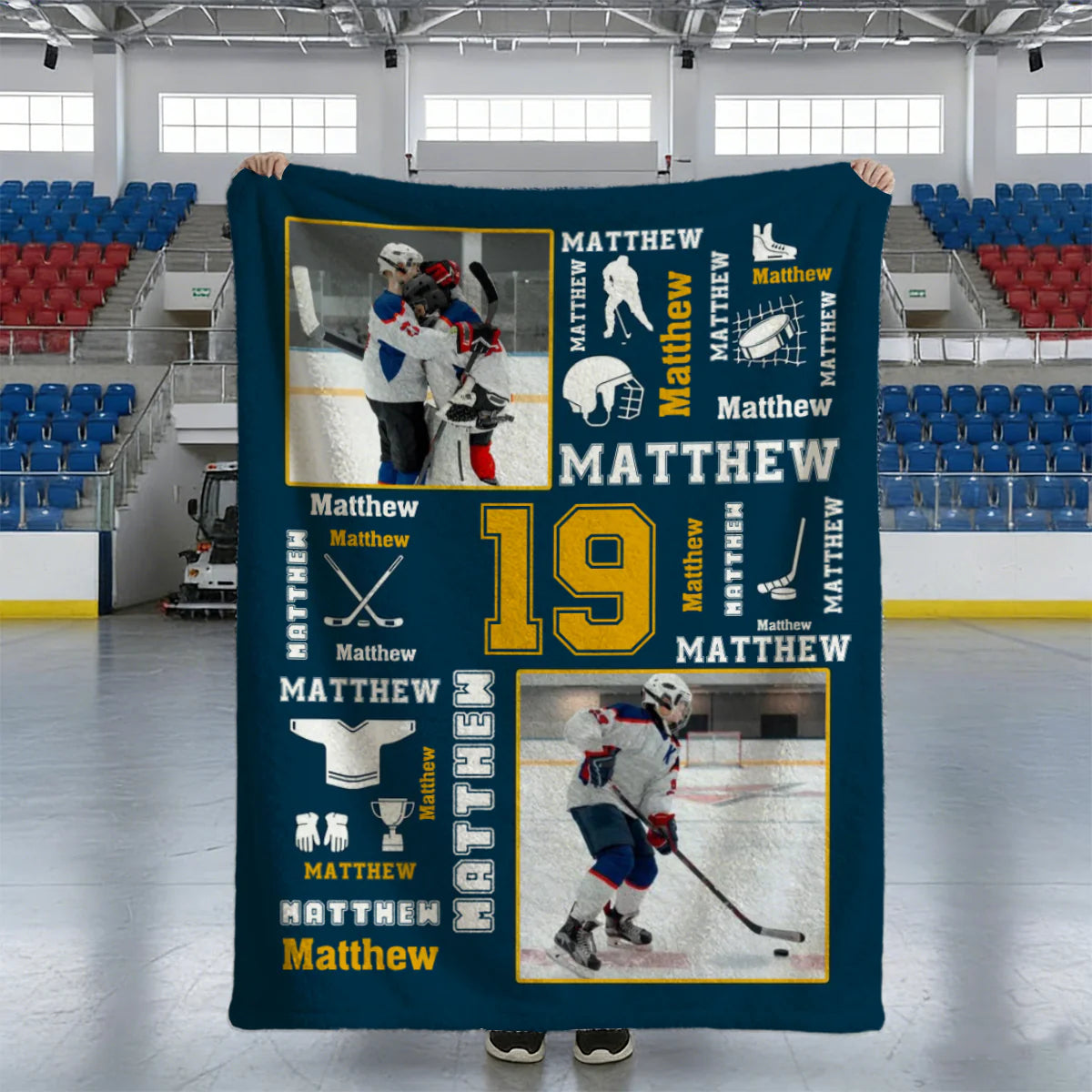 Personalized Hockey Photo Blanket - Custom Name & Jersey Number Gift for Players