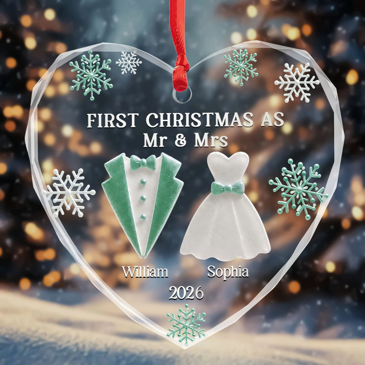 "First Christmas As Mr & Mrs" Personalized Glass Ornament - Custom Wedding Keepsake Gift  for Couples