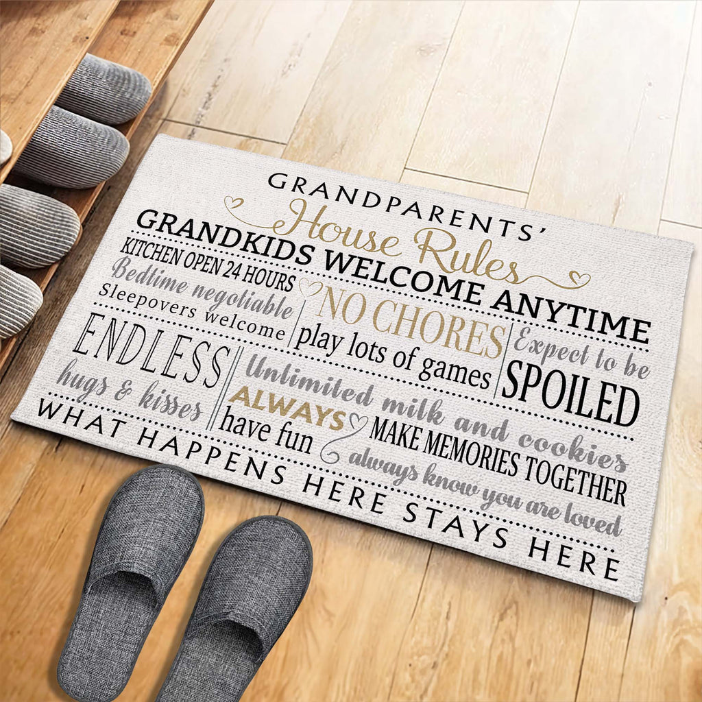 Grandparents House Rules Grandkids Welcome Anytime - Personalized Doormat for Grandma Grandpa