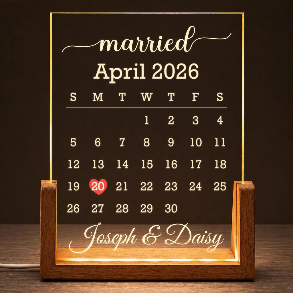 "married" Custom Calendar LED Night Light - Personalized Anniversary Gift for Couples