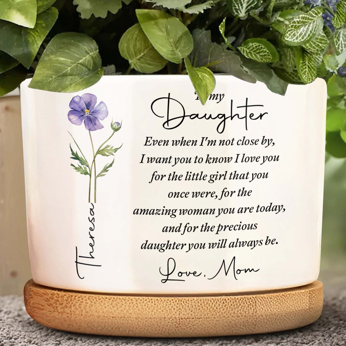 To My Daughter Personalized Ceramic Plant Pot - Custom Birth Month Flower Planter Gift from Mom