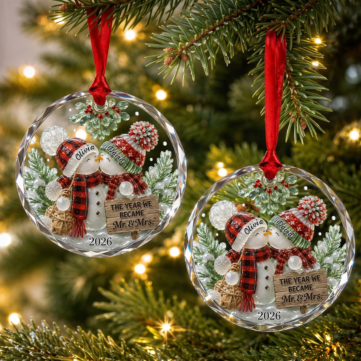 The Year We Became Mr. & Mrs. Personalized Glass Ornament - Custom Newlywed Couples Christmas Keepsake