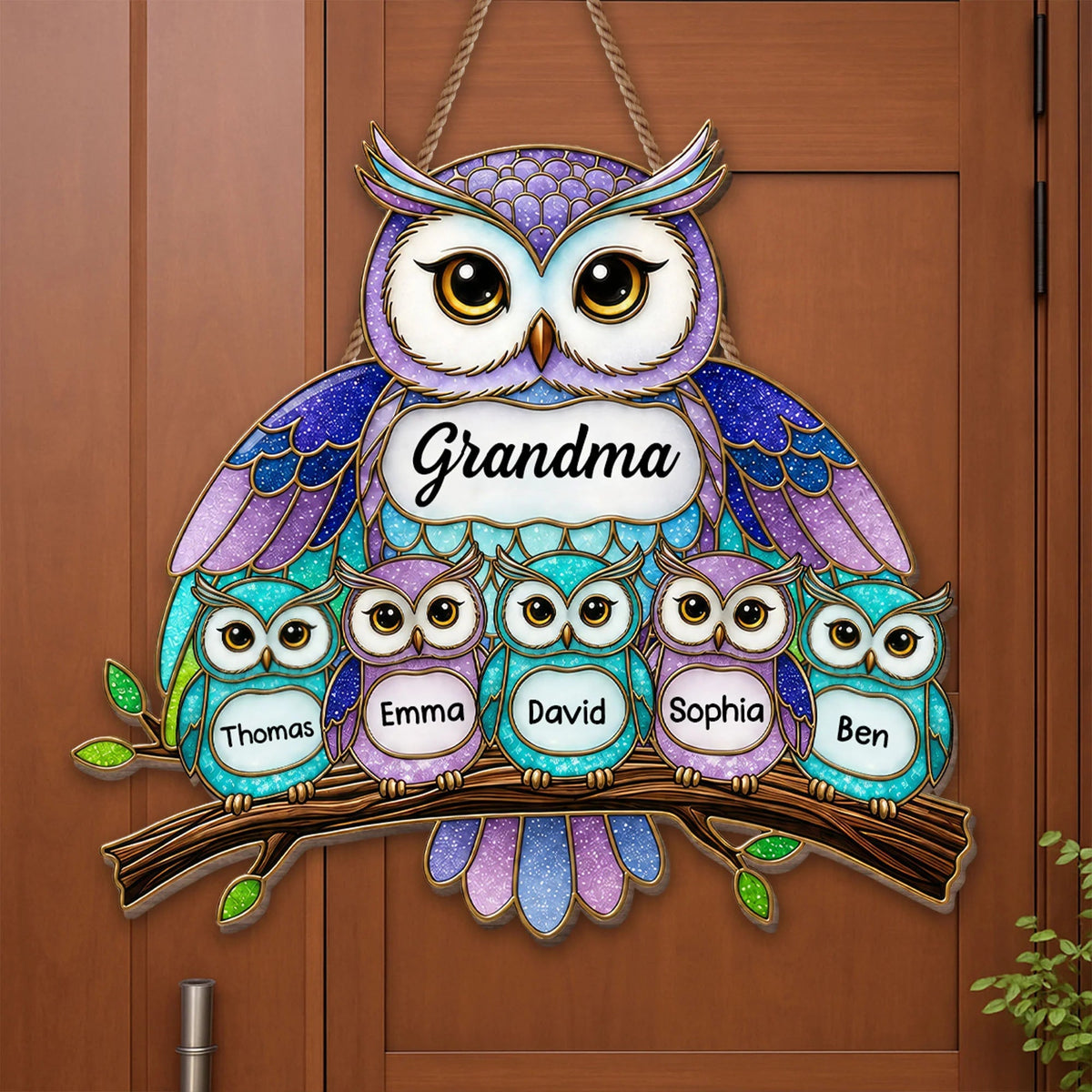 Personalized Grandma Owl Family Wood Sign - Custom Grandkids Names Decor Gift