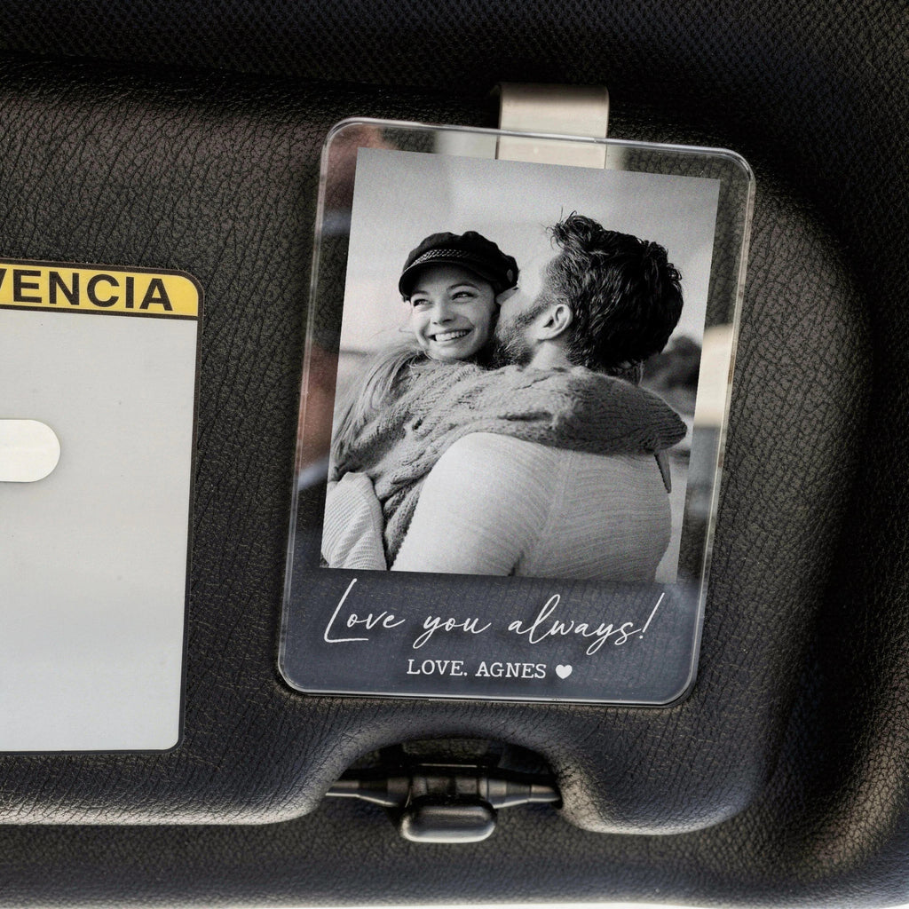 "Drive Safe" Personalized Photo Car Visor Clip - Custom Keepsake Gift for Couples