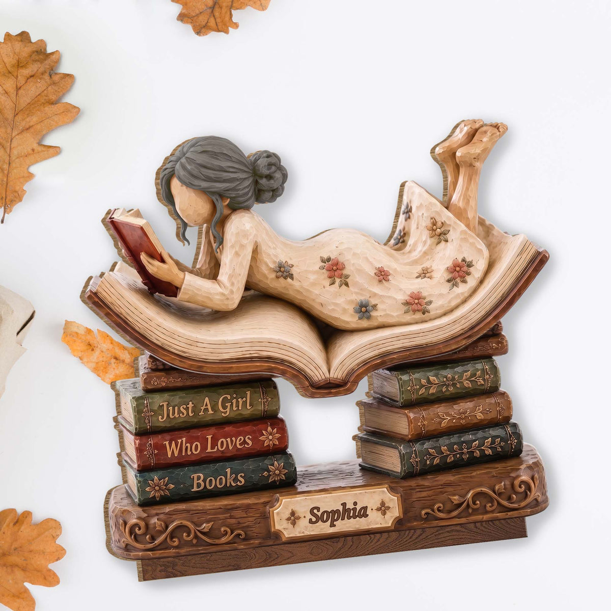 "Just A Girl Who Loves Books" Personalized 2-Layer Wood Plaque - Custom Book Lover Gift for Readers & Bookworms