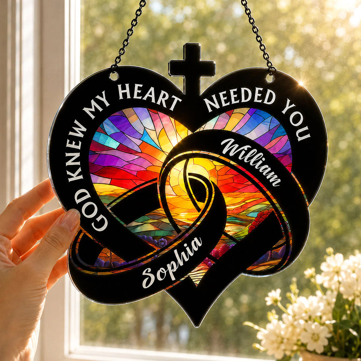 "God Knew My Heart Needed You" Personalized Suncatcher - Custom Anniversary Gift for Couple