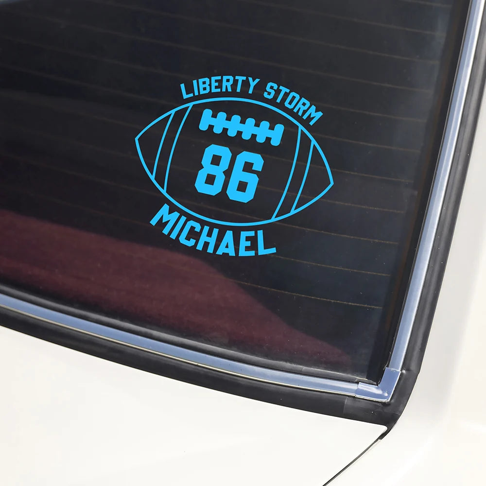 Personalized Football Player Car Window Decal Sticker - Custom Team Name Number Gift