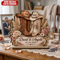 Rustic Cowboy Boots Personalized Wedding Wooden Plaque - Custom Anniversary Gift for Couples
