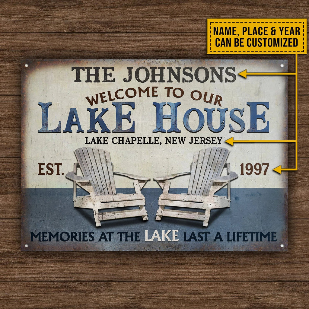 Memories at the Lake Last a Lifetime - Personalized Lake House Metal Sign for Outdoor Decor