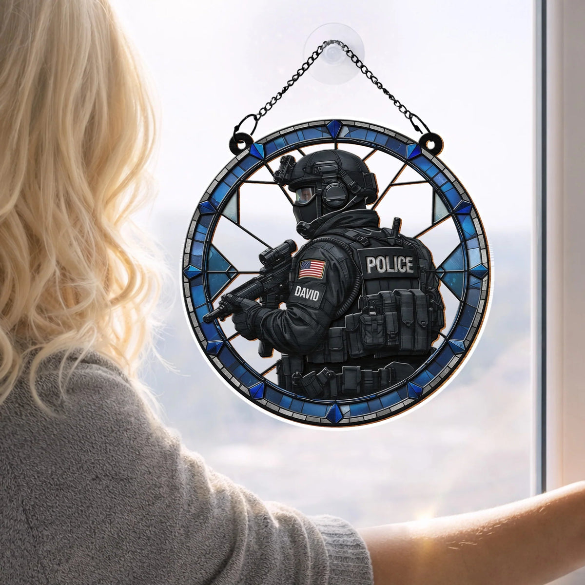 Honor Our Law Enforcement Tactical Gear Design Personalized Suncatcher - Custom Police Officer Decor Gift for Family