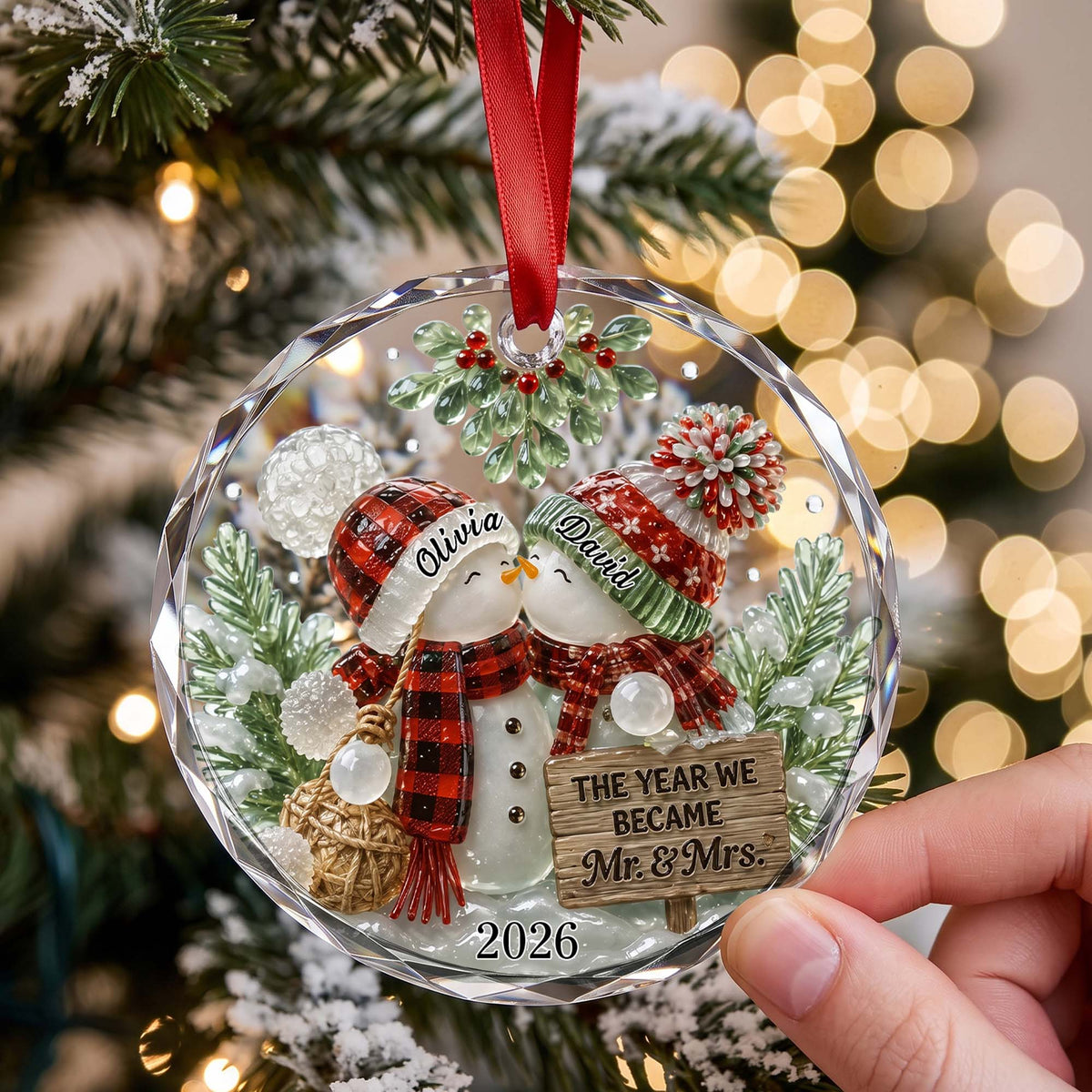 The Year We Became Mr. & Mrs. Personalized Glass Ornament - Custom Newlywed Couples Christmas Keepsake