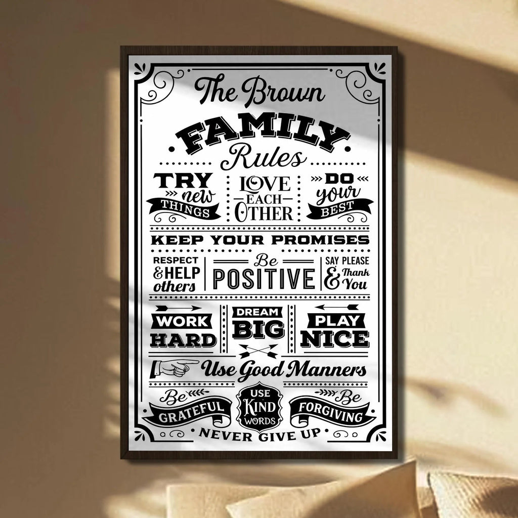 Our Family Rules Personalized Poster / Canvas - Custom Name Wall Art Gift