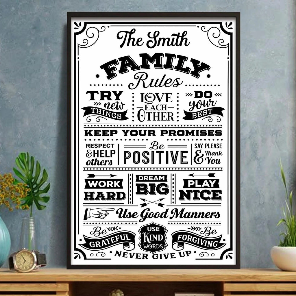 Our Family Rules Personalized Poster / Canvas - Custom Name Wall Art Gift