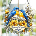 "Growing Old Together" Personalized Two Bluebirds Suncatcher Ornament - Custom Anniversary Gift