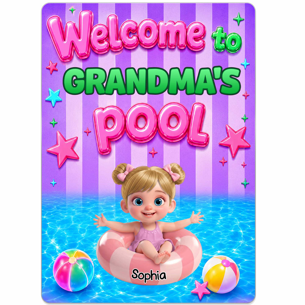 "Welcome to Grandma's Pool" Personalized Metal Sign - Custom Summer Outdoor Pool Decor Gift
