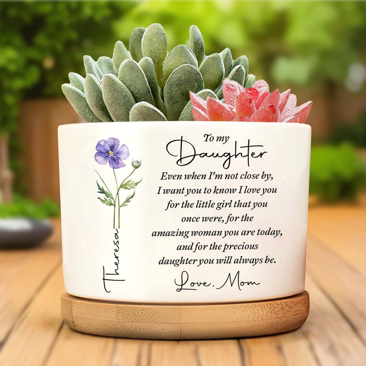To My Daughter Personalized Ceramic Plant Pot - Custom Birth Month Flower Planter Gift from Mom