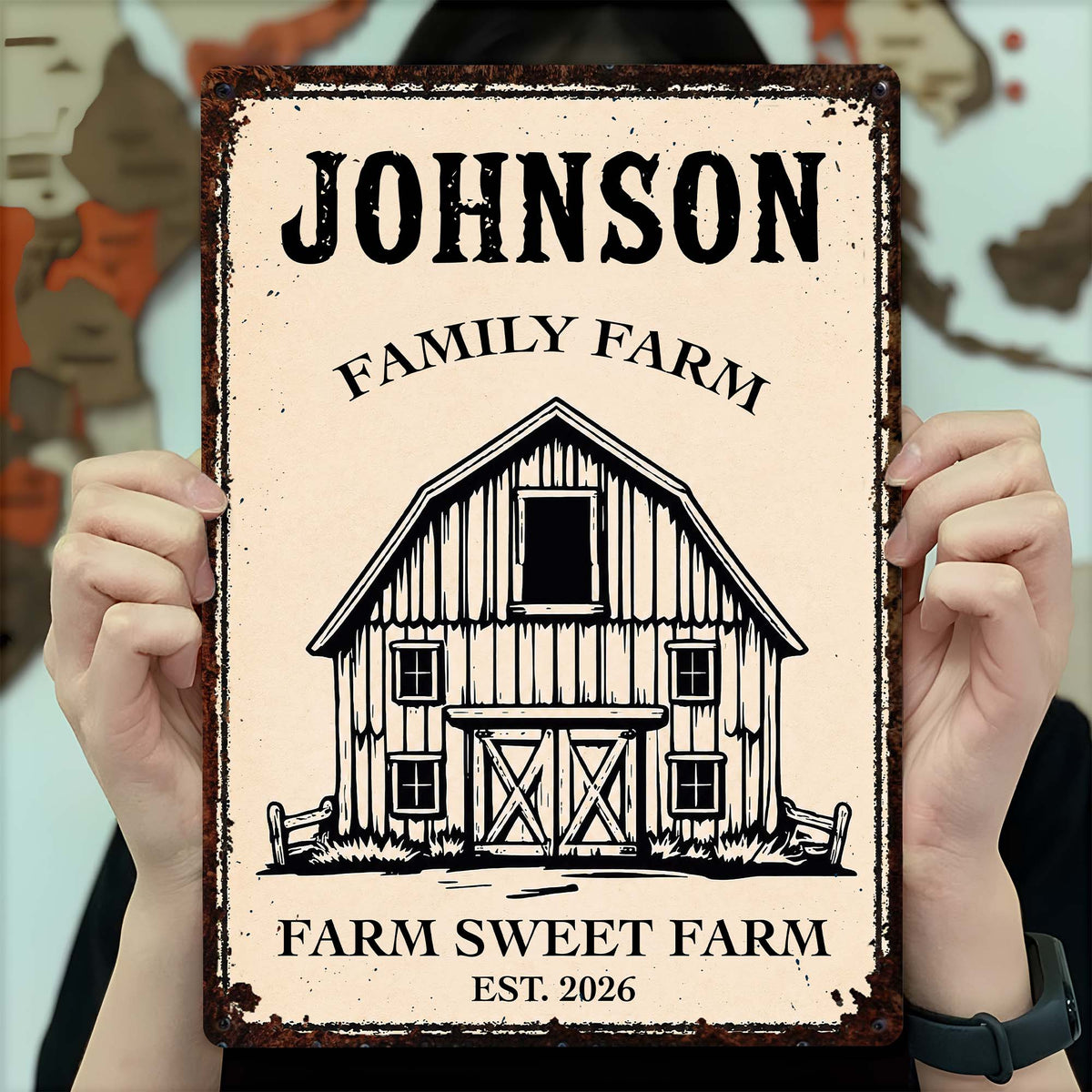 "Farm Sweet Farm" Personalized Metal Sign - Custom Family Name Barn Decor