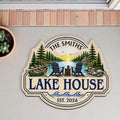 Our Lake House Sunset Adirondack Chairs - Personalized Custom Shaped Doormat Gift for Family