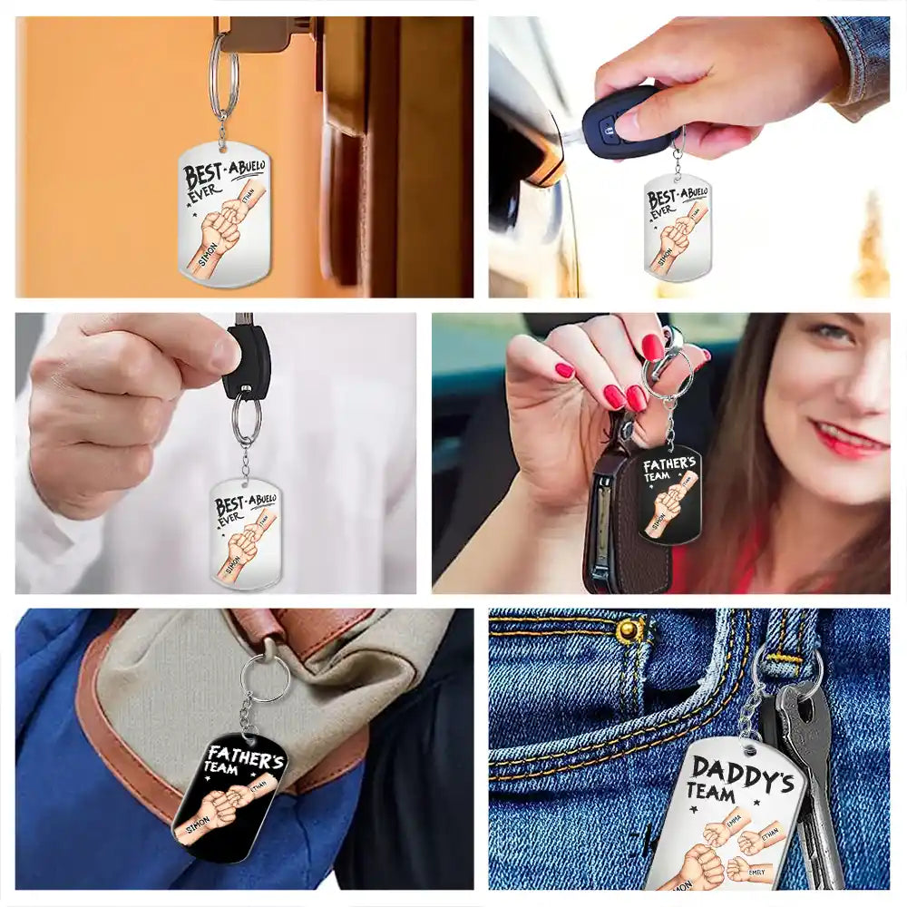 Daddy's Team Fist Bump Personalized Keychain - Custom Gift with Kids Names