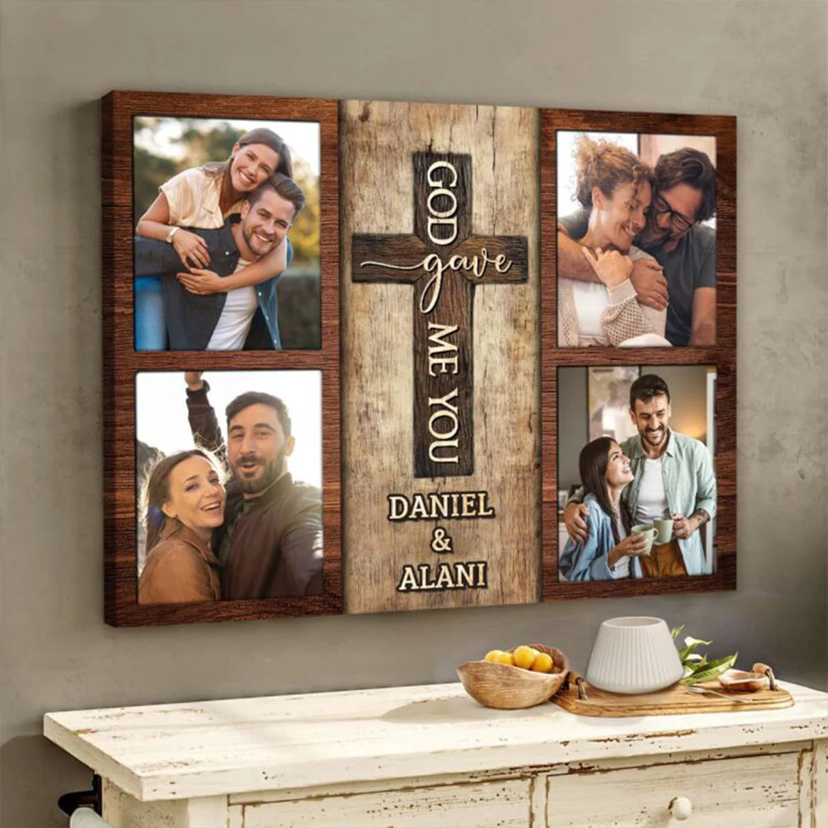 "God Gave Me You" Custom Photo Collage Canvas / Poster - Personalized Rustic Wall Art Anniversary Gift for Couples