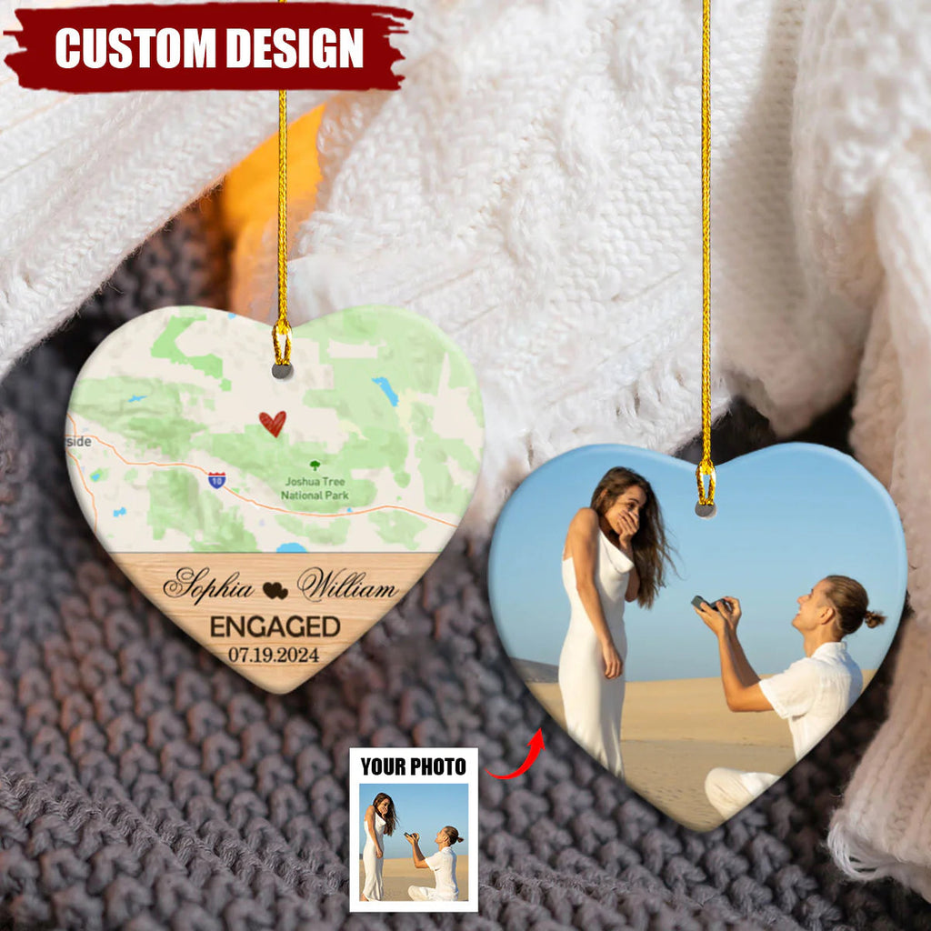 Personalized Engagement Ceramic Ornament - Custom Heart Photo Keepsake Gift