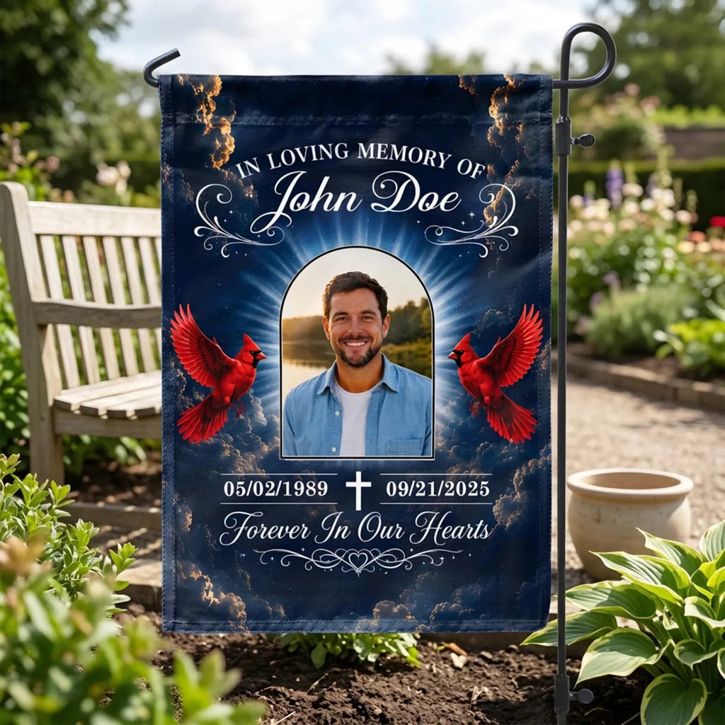 "Heaven Gained An Angel" Personalized Garden Flag - Custom Photo Memorial Gift For Loss Of Loved One
