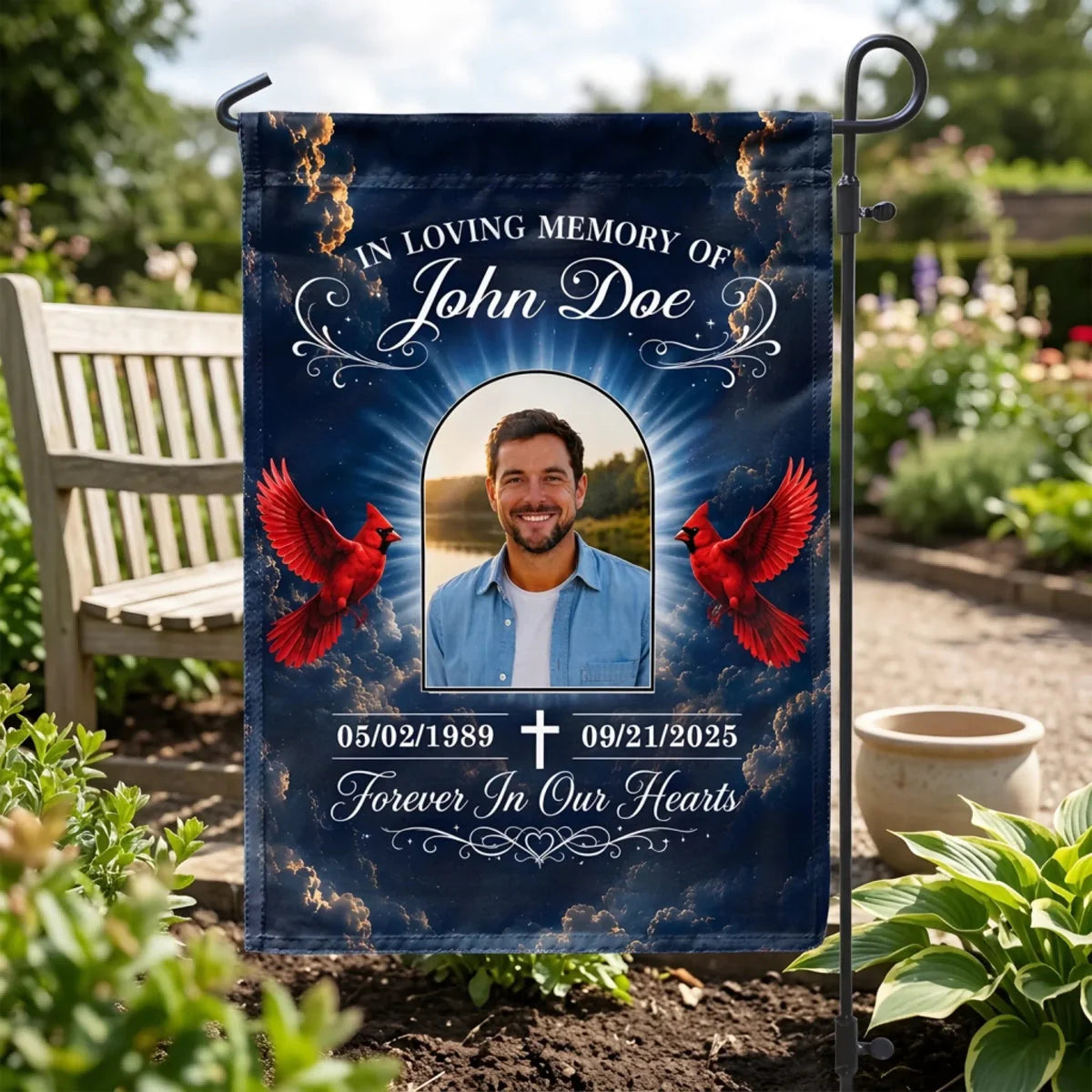 "Heaven Gained An Angel" Personalized Garden Flag - Custom Photo Memorial Gift For Loss Of Loved One