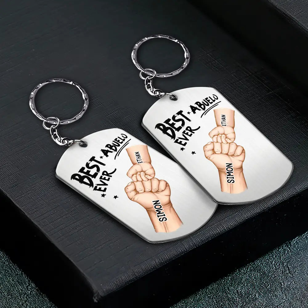 Daddy's Team Fist Bump Personalized Keychain - Custom Gift with Kids Names