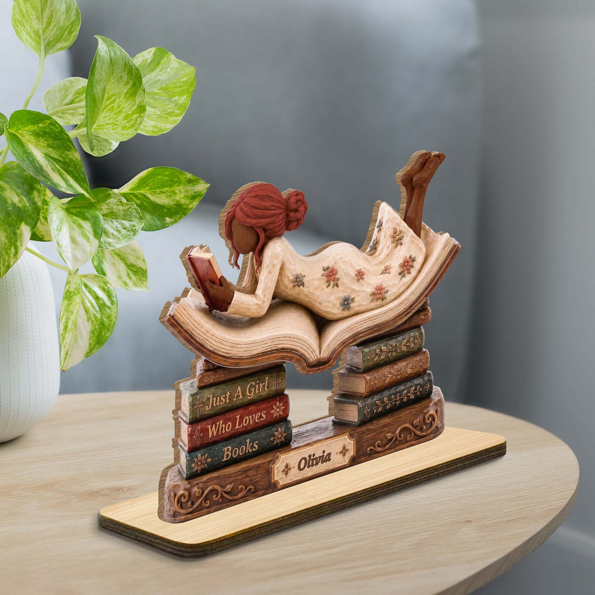 "Just A Girl Who Loves Books" Personalized 2-Layer Wood Plaque - Custom Book Lover Gift for Readers & Bookworms