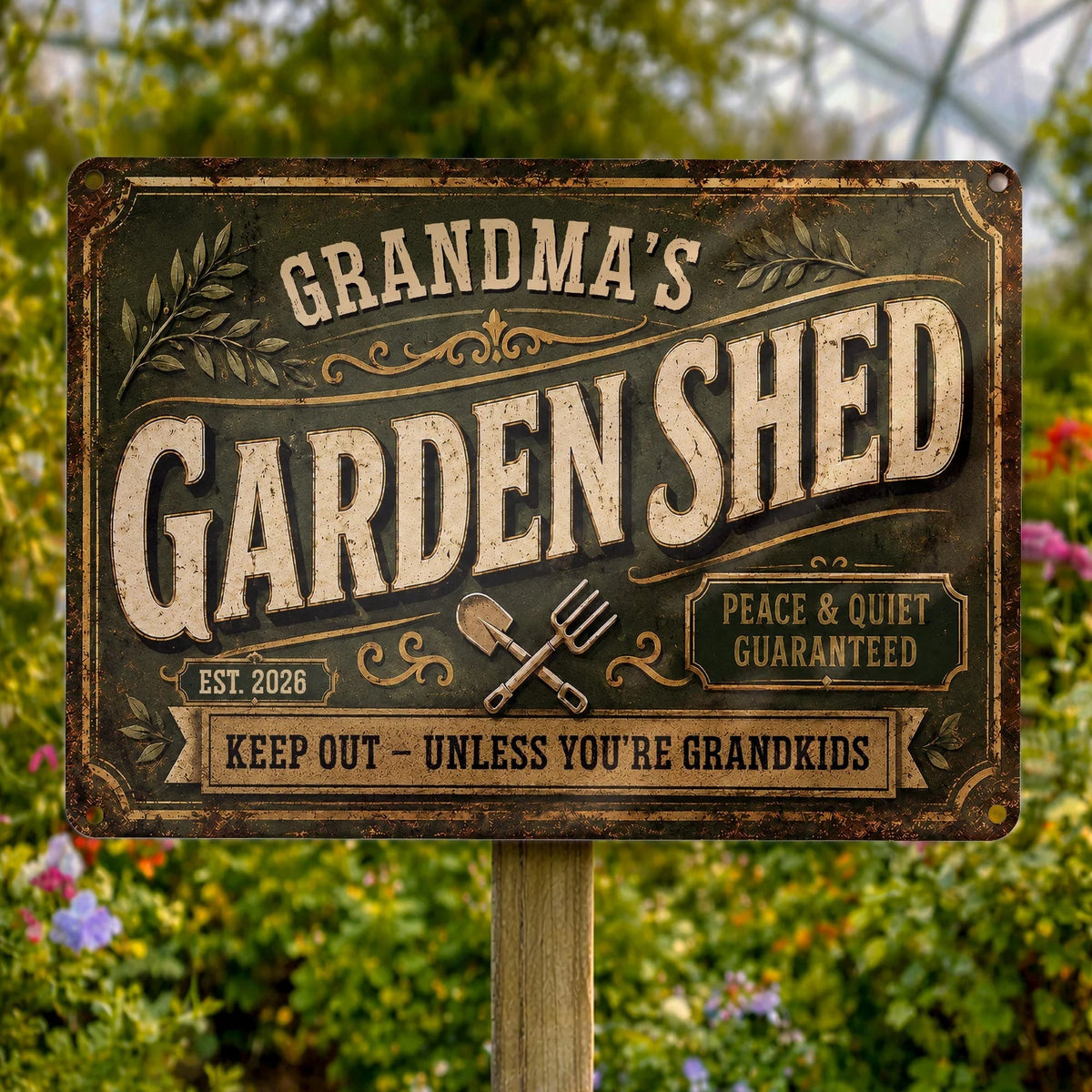 Grandma's Garden Shed Keep Out Personalized Metal Sign - Custom Gift For Garden Lovers