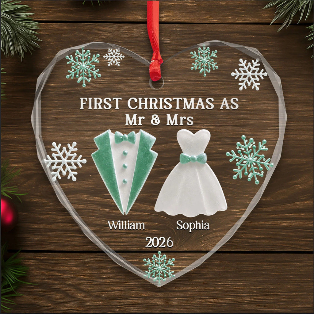 "First Christmas As Mr & Mrs" Personalized Glass Ornament - Custom Wedding Keepsake Gift  for Couples