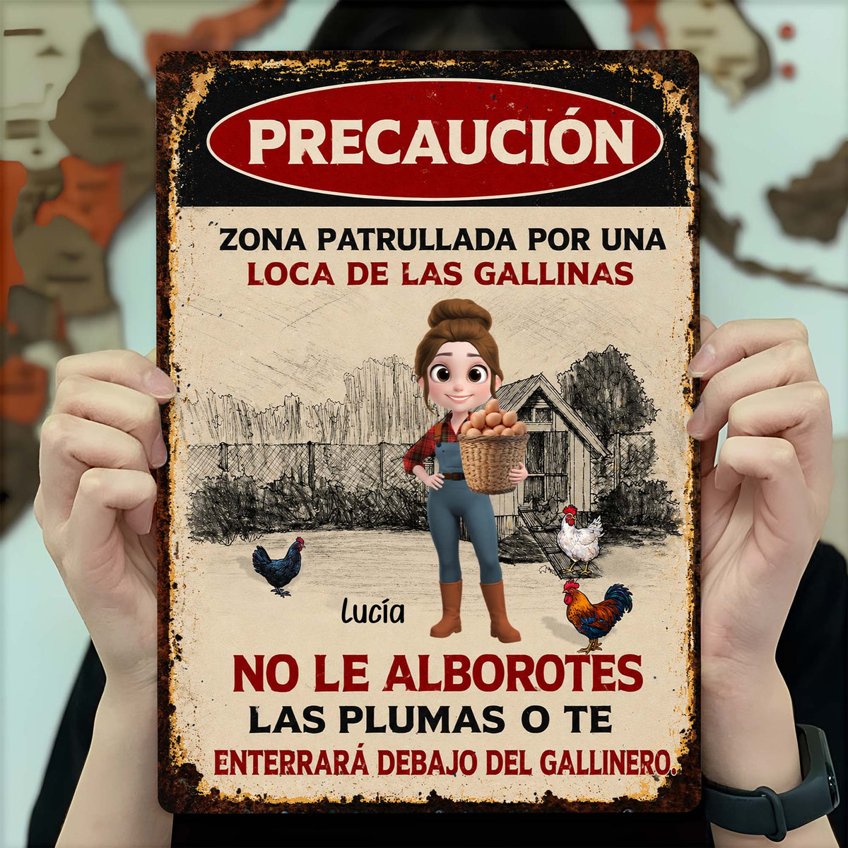 Precaución Zona Patrullada Por Una Loca De Las Gallinas - Personalized Metal Sign for Chicken Lovers Gift
