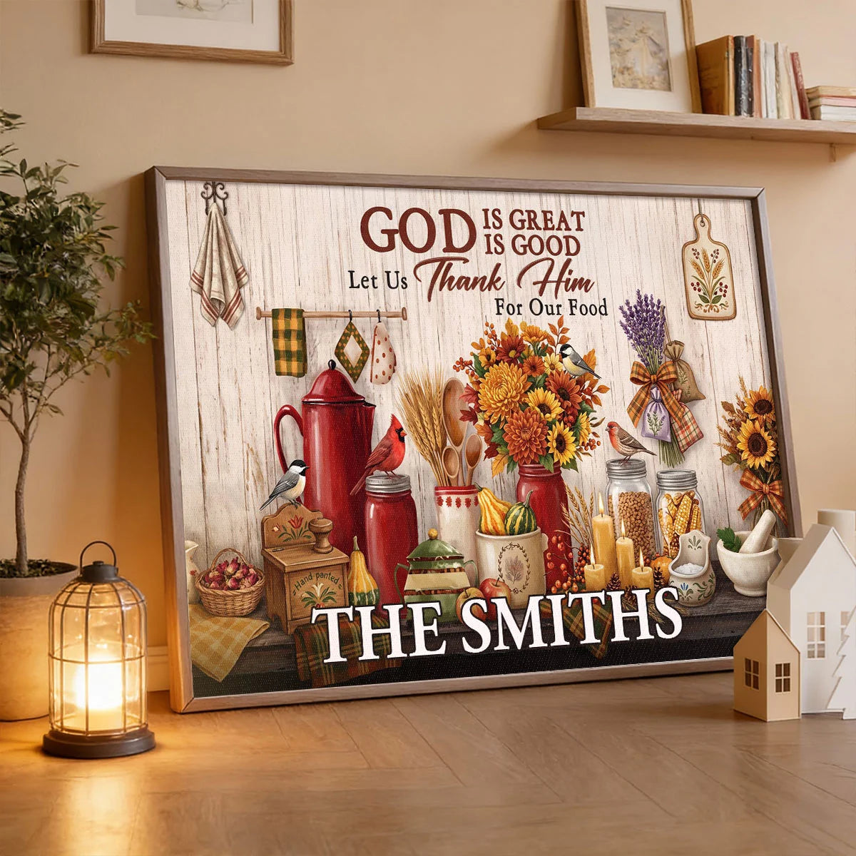 God Is Great God Is Good Let Us Thank Him For Our Food - Personalized Kitchen Canvas / Poster for Family