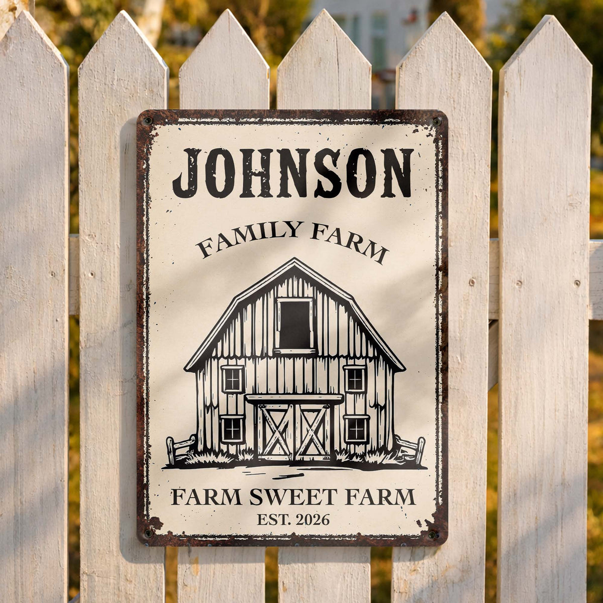 "Farm Sweet Farm" Personalized Metal Sign - Custom Family Name Barn Decor