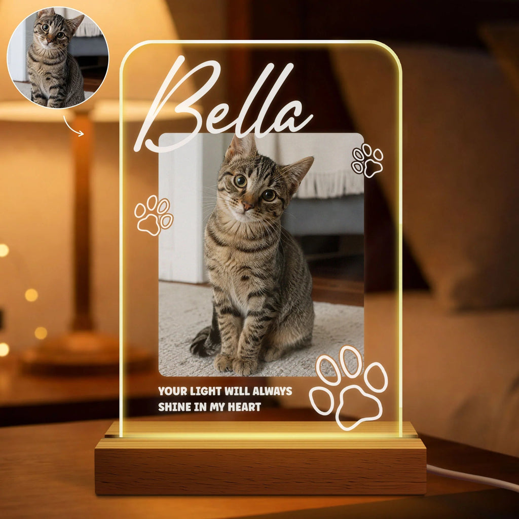 "Favorite Hello Hardest Goodbye" Personalized Pet Memorial LED Night Light - Custom Photo Gift for Dog Cat Lovers