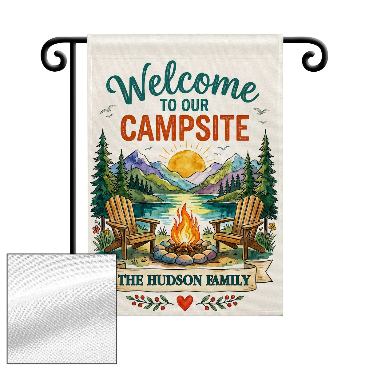 Welcome to Our Campsite Custom Family Name Garden Flag - Personalized Camping Outdoor Yard Decor for Campers
