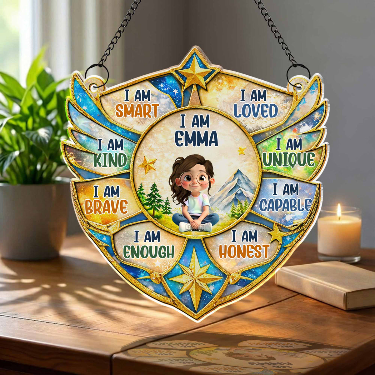 I Am Smart Loved Kind Personalized Suncatcher Ornament - Custom Affirmations Gift for Kids