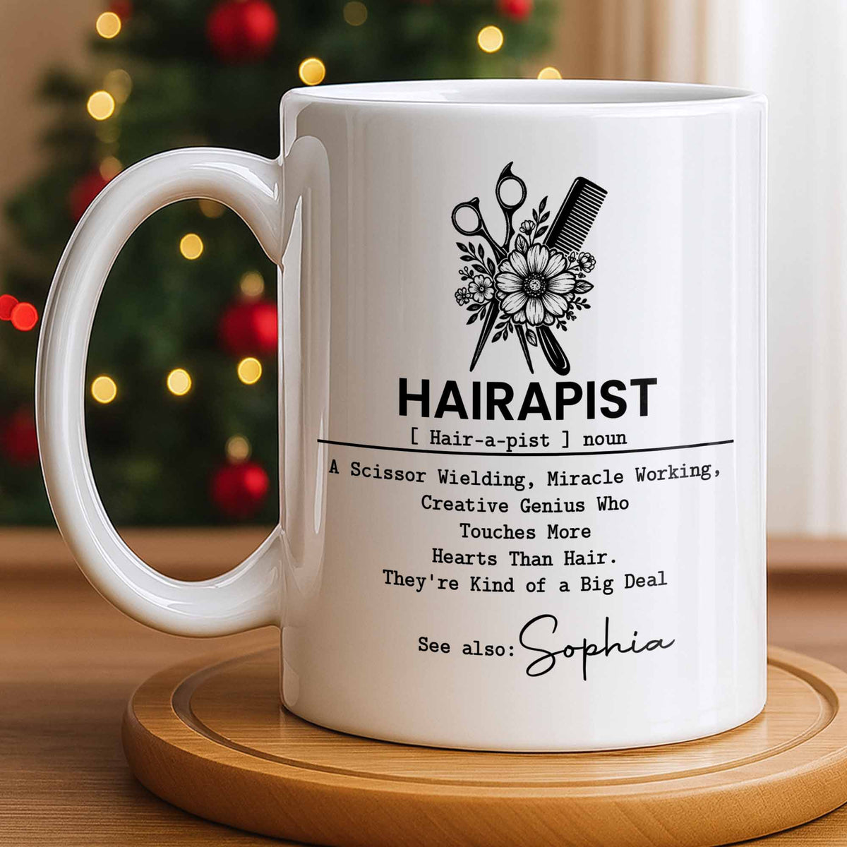 "Hairapist Miracle Worker" Personalized Hair Stylist Mug - Custom Name Gift for Hairdressers & Cosmetologists