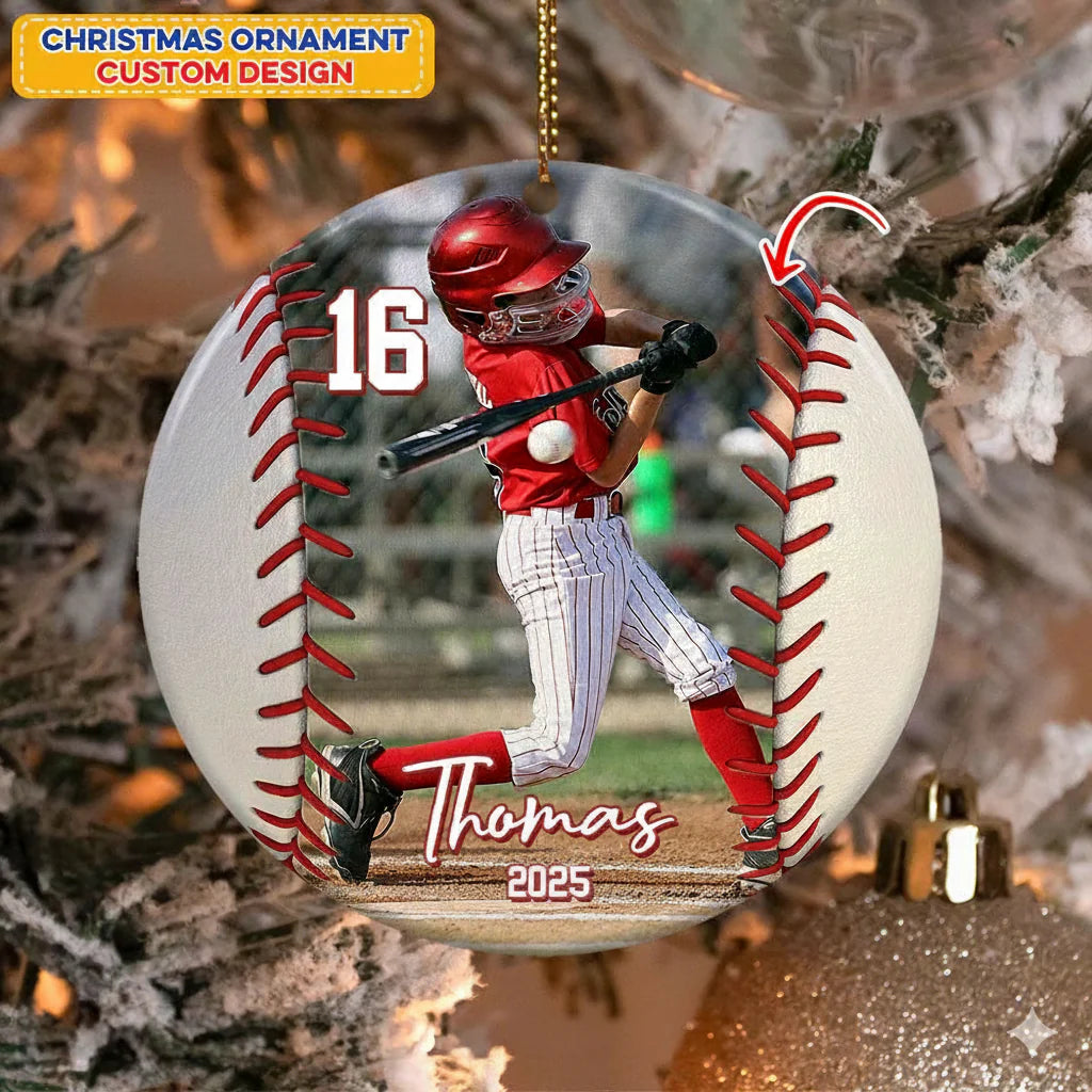 Custom Photo Baseball Player Ceramic Ornament - Personalized Keepsake Gift for Player or Baseball Lover