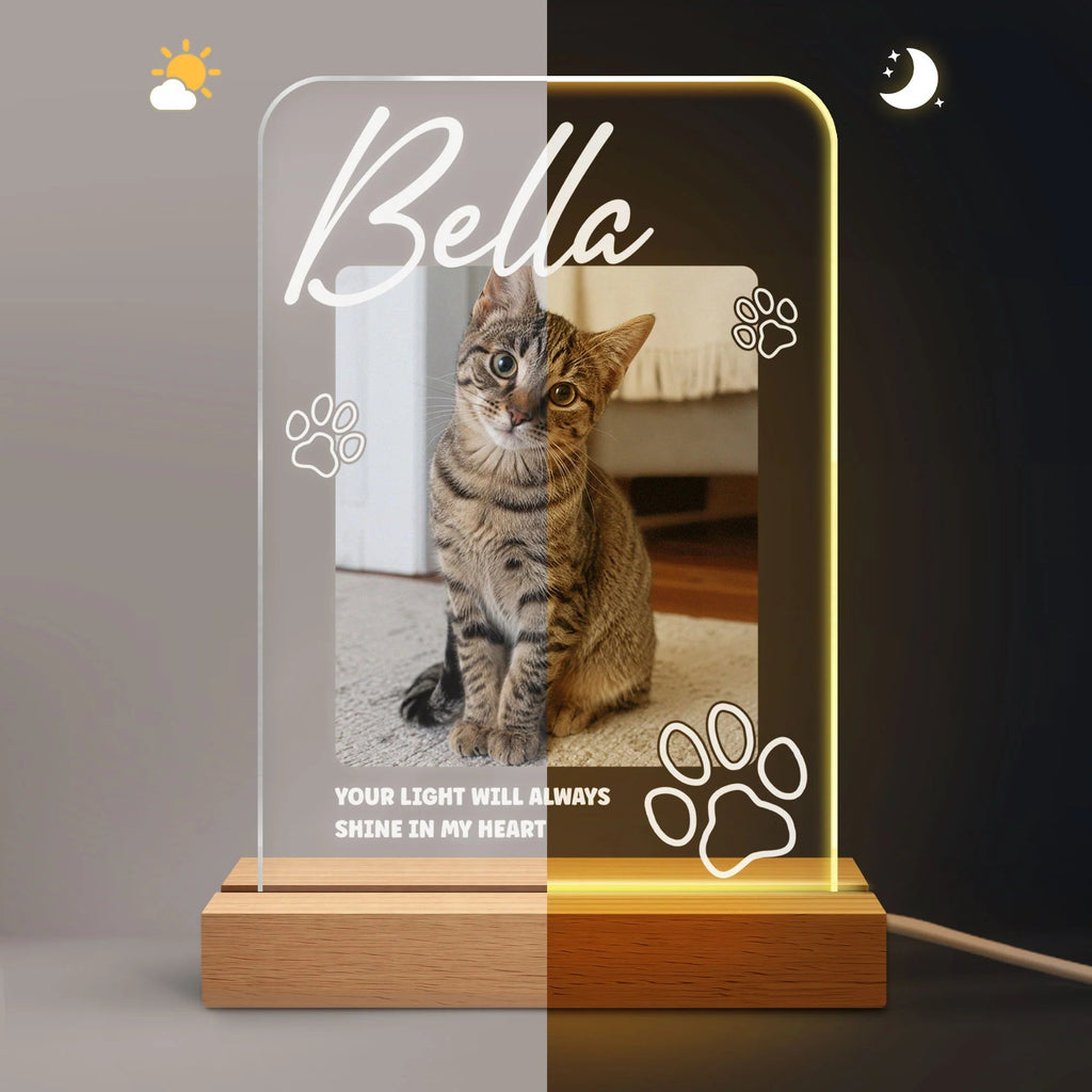 "Favorite Hello Hardest Goodbye" Personalized Pet Memorial LED Night Light - Custom Photo Gift for Dog Cat Lovers