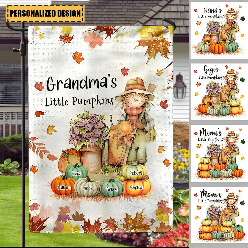 Grandma's Little Pumpkins Personalized Fall Garden Flag - Custom Thanksgiving Yard Decor