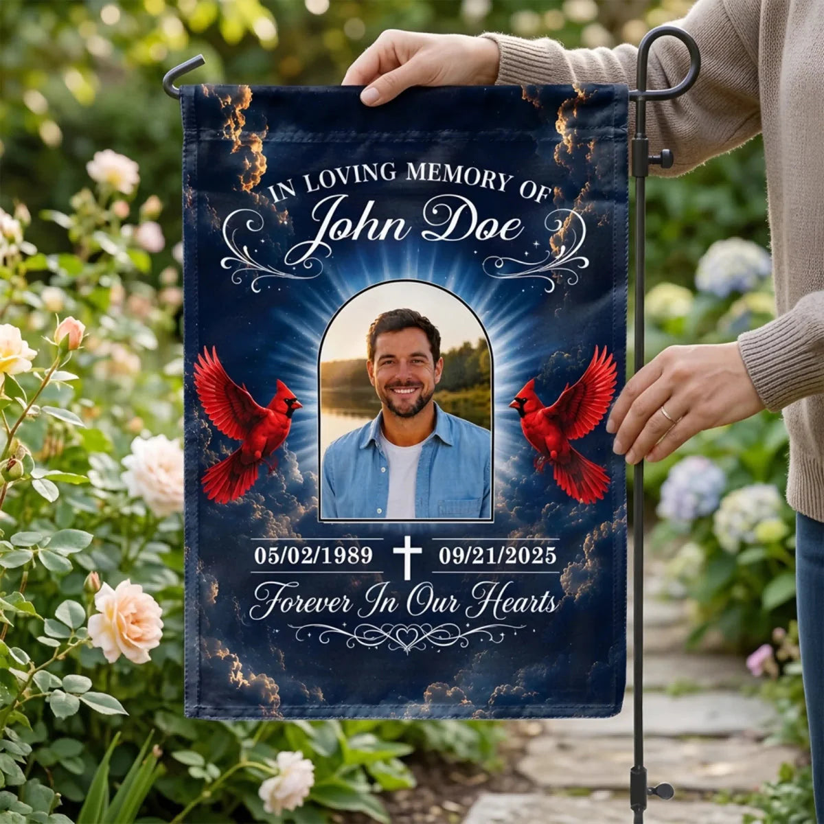 "Heaven Gained An Angel" Personalized Garden Flag - Custom Photo Memorial Gift For Loss Of Loved One