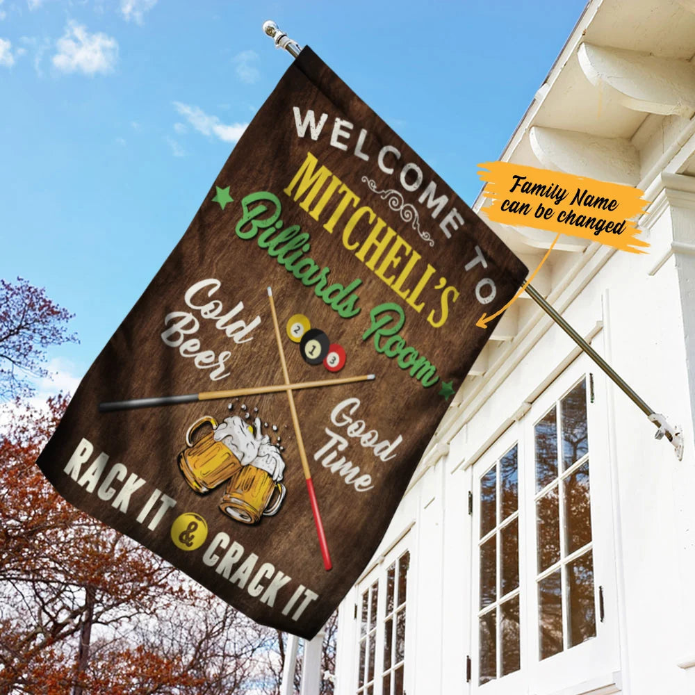 Rack It And Crack It Personalized Billiards Game Room Garden Flag for Pool Lovers