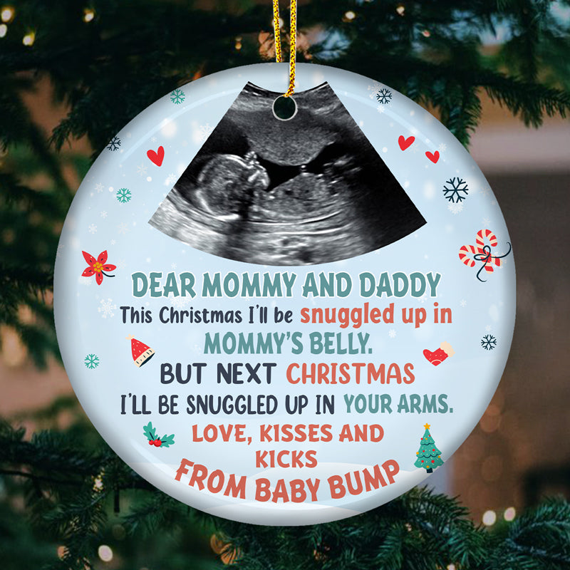 Heartfelt Personalized Baby Bump Christmas Ornament 'Love, Kisses & Kicks'