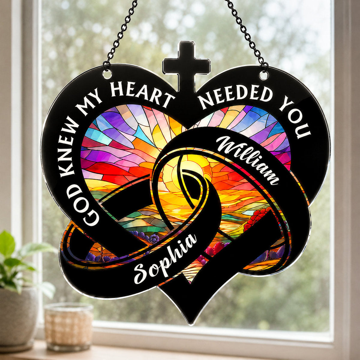 "God Knew My Heart Needed You" Personalized Suncatcher - Custom Anniversary Gift for Couple